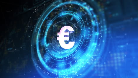 Animation-of-processing-circle-with-rotating-euro-over-blue-and-black-digital-space