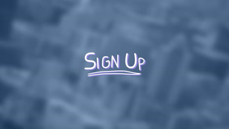 Animation-of-sign-up-text-with-lines-over-out-of-focus-cityscape