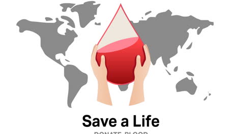 Animación-Del-Icono-Y-Texto-De-Donación-De-Sangre-Sobre-El-Mapa-Mundial