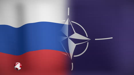Animation-of-globe-and-breaking-news-over-flag-of-russia-and-nato