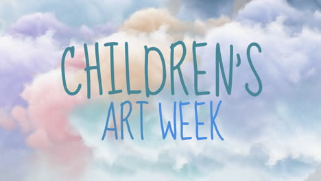 Animation-of-childrens-art-week-over-pastel-clouds