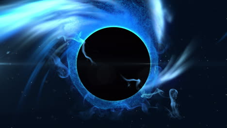 Animation-of-blue-smoke-over-black-circle-on-black-background
