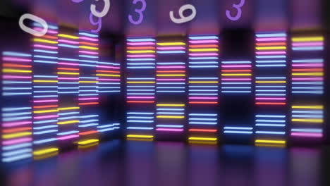 Animation-of-numbers-and-lights-on-black-background