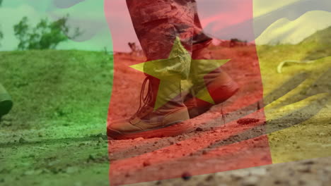 Animación-De-La-Bandera-De-Camerún-Sobre-Soldados-Caminando.