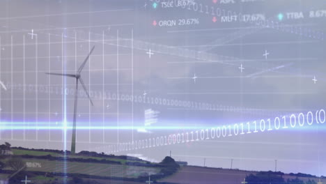Animation-of-financial-data-processing-over-electric-windmill