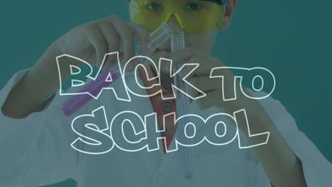 Animation-of-back-to-school-text-over-caucasian-boy-in-lab