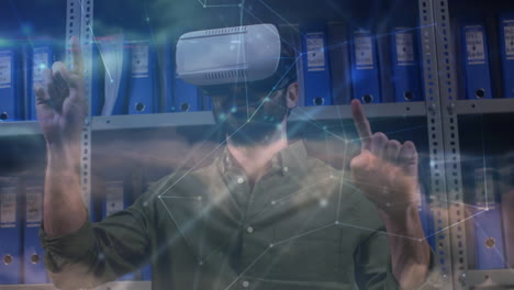 Animation-of-network-of-connections-over-caucasian-man-wearing-vr-headset