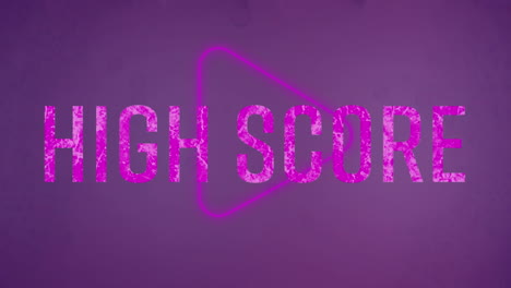 Animation-of-high-score-text-banner-over-neon-play-icon-against-purple-background