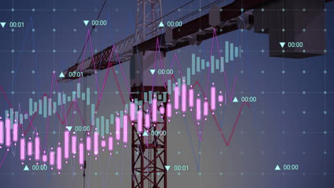 Animation-of-financial-data-processing-over-crane-and-construction-site