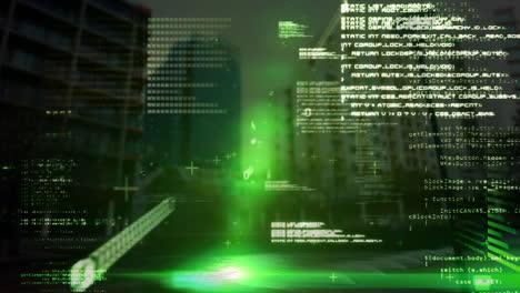 Animation-Der-Datenverarbeitung-Und-Binärkodierung-über-Der-Stadt