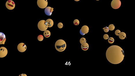 Animation-of-emoji-icons-and-numbers-over-black-background