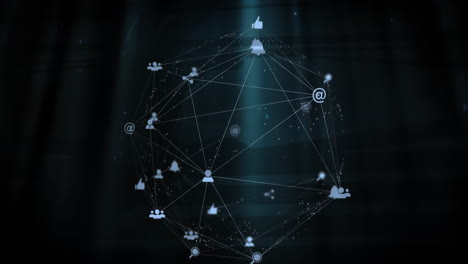Animation-of-network-of-connections-with-icons-over-light-trails