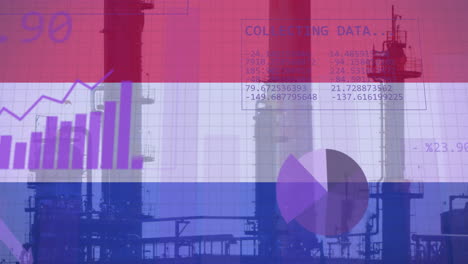 Animation-Von-Statistiken-Und-Datenverarbeitung-über-Der-Flagge-Der-Niederlande