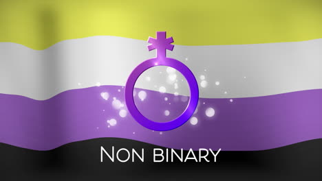 Animation-of-non-binary-symbol-and-dots-over-striped-flag