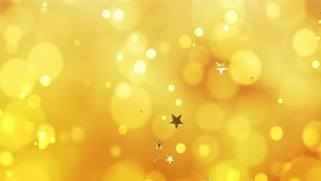 Animation-Von-Goldenen-Sternen,-Die-Auf-Gelbem-Hintergrund-Mit-Punkten-Schweben