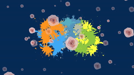 Animation-of-falling-flowers-over-blots-on-dark-background