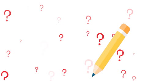 Animation-of-pencil-icon-and-question-marks-over-white-background