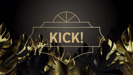 Animation-Von-Kick-Text-über-Blättern-Auf-Schwarzem-Hintergrund