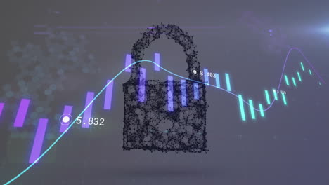 Animation-of-financial-data-processing-over-security-padlock