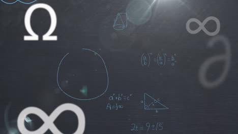 Animation-of-math-formulas-and-symbols-on-black-background