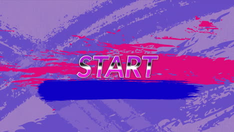 Animation-of-start-text-over-multicolored-color-splashes-against-purple-background