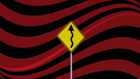 Animation-of-road-sign-and-shapes-on-black-background