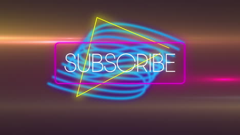 Animation-of-subscribe-over-neon-shape-and-orange-brown-lines