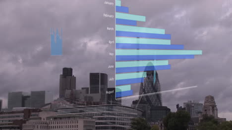 Animation-of-multiple-graphs-over-modern-city-against-time-lapse-of-cloudy-sky