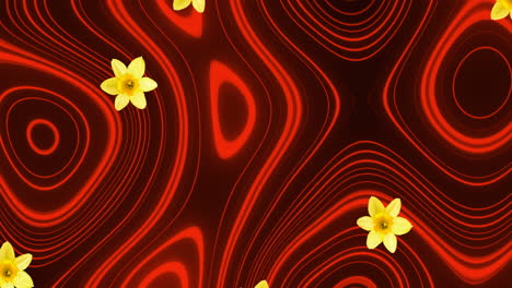 Animation-Von-Blumen-Auf-Rotem-Und-Schwarzem-Gewelltem-Hintergrund