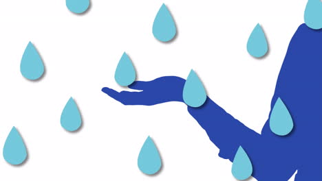 Animation-Von-Regentropfen,-Die-über-Die-Silhouette-Einer-Blauen-Frau-Fallen
