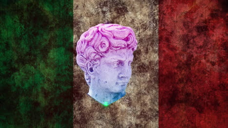 Animation-of-antique-head-sculpture-over-flag-of-italy-background
