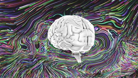 Cerebro-Humano-Giratorio-Sobre-Ondas-Líquidas-Coloridas