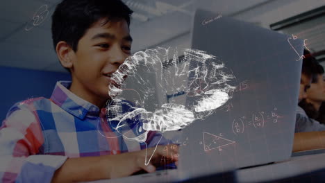 Animation-of-digital-brain-and-mathematical-equations-over-diverse-students-in-classroom