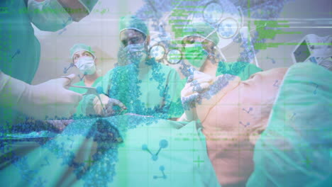 Animation-Der-Medizinischen-Datenverarbeitung-über-Ein-Team-Von-Chirurgen,-Die-Operationen-Im-Krankenhaus-Durchführen