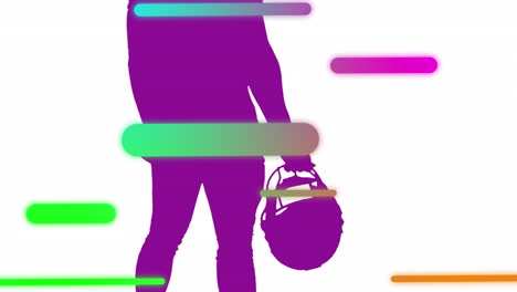 Animation-Bunter-Linien-über-Der-Silhouette-Eines-Männlichen-American-Football-Spielers-Auf-Weißem-Hintergrund