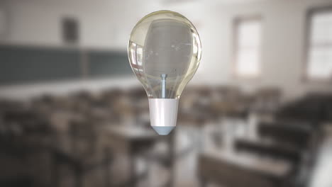 Animation-of-light-bulb-over-class-room-background