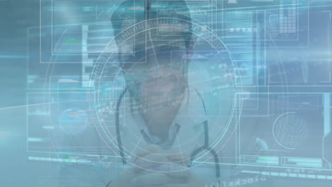 Animation-of-data-processing-over-caucasian-male-doctor
