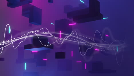 Animation-Von-Lichtspuren-Und-Abstrakten-Formen,-Die-Sich-Auf-Violettem-Hintergrund-Bewegen
