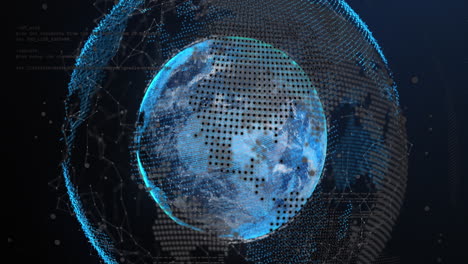 Animation-Eines-Netzwerks-Von-Verbindungen-über-Einem-Sich-Drehenden-Globus-Vor-Blauem-Hintergrund