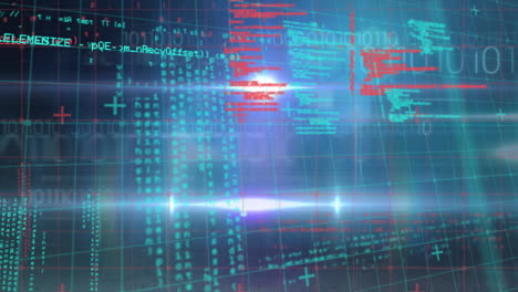 Animation-Der-Datenverarbeitung-über-Ein-Gitternetz-Vor-Blauem-Hintergrund