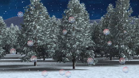 Animation-of-snow-falling-at-christmas-over-fir-trees