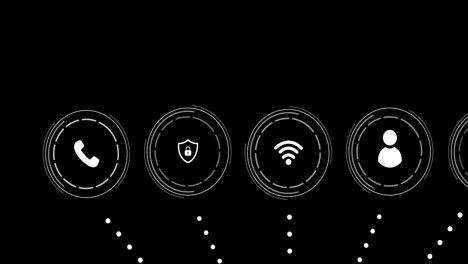 Animation-of-data-processing-with-network-of-icons-over-black-background
