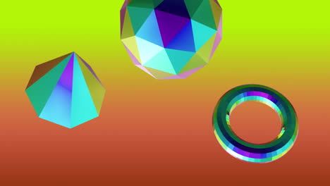Animation-Von-Mehrfarbigen-3D-Formen-Auf-Neonfarbenem-Hintergrund