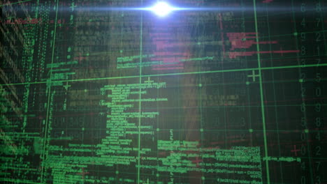 Animation-of-light-trails-and-computer-circuit-board-over-data-processing