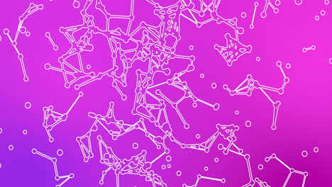 Animation-Von-Punkten,-Die-Mit-Linien-Verbunden-Sind-Und-Geometrische-Formen-Auf-Violettem-Hintergrund-Bilden