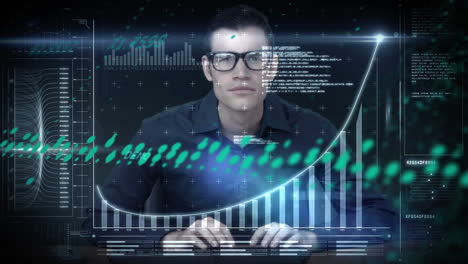 Animation-of-data-processing-with-graph-over-caucasian-man-on-black-background