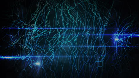 Animation-of-glowing-beam-over-moving-neural-against-black-background