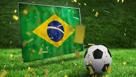 Animation-Der-Flagge-Brasiliens-Und-Des-Fußballs-über-Dem-Stadion