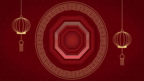 Animation-of-lanterns-and-circles-on-red-backrgound