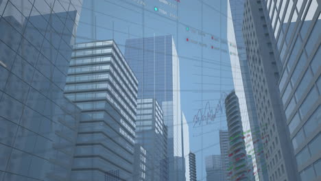 Animation-Von-Statistiken-Mit-Finanzdatenverarbeitung-über-Dem-Stadtbild